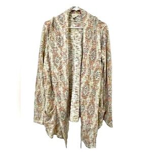 Lucky Brand Lotus Southwest Open Front Cardigan Size L Large Aztec Boho Sweater